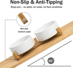 White Ceramic Pet Bowls with Wood Stand