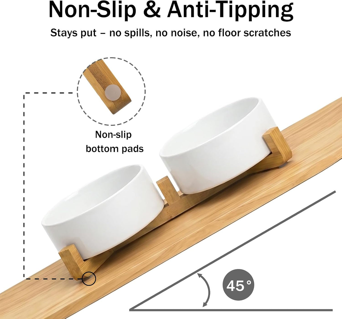White Ceramic Pet Bowls with Wood Stand