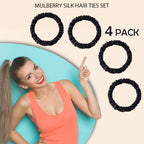 Mulberry Silk Scrunchies, Black, Set of Four