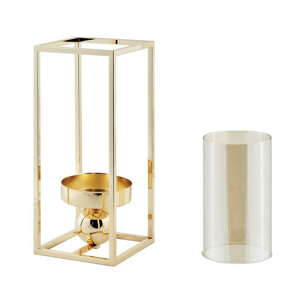 Gold-Tinted Glass Hurricane Candle Holder