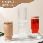 Ribbed Glass Cups with Bamboo Lids, Pair