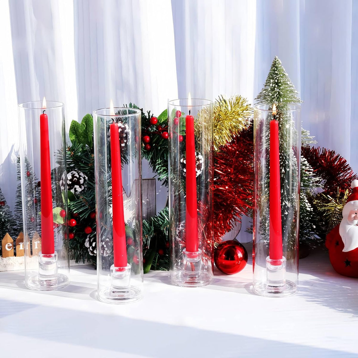 Clear Glass Hurricane Candlesticks, Set of Six