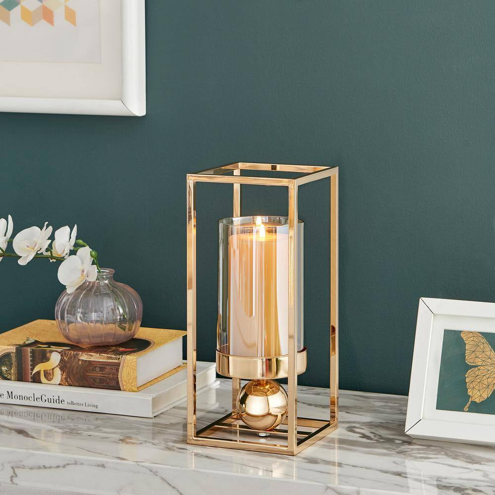 Gold-Tinted Glass Hurricane Candle Holder