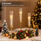 Fluted Glass Hurricane Candle Holders, Set of Three