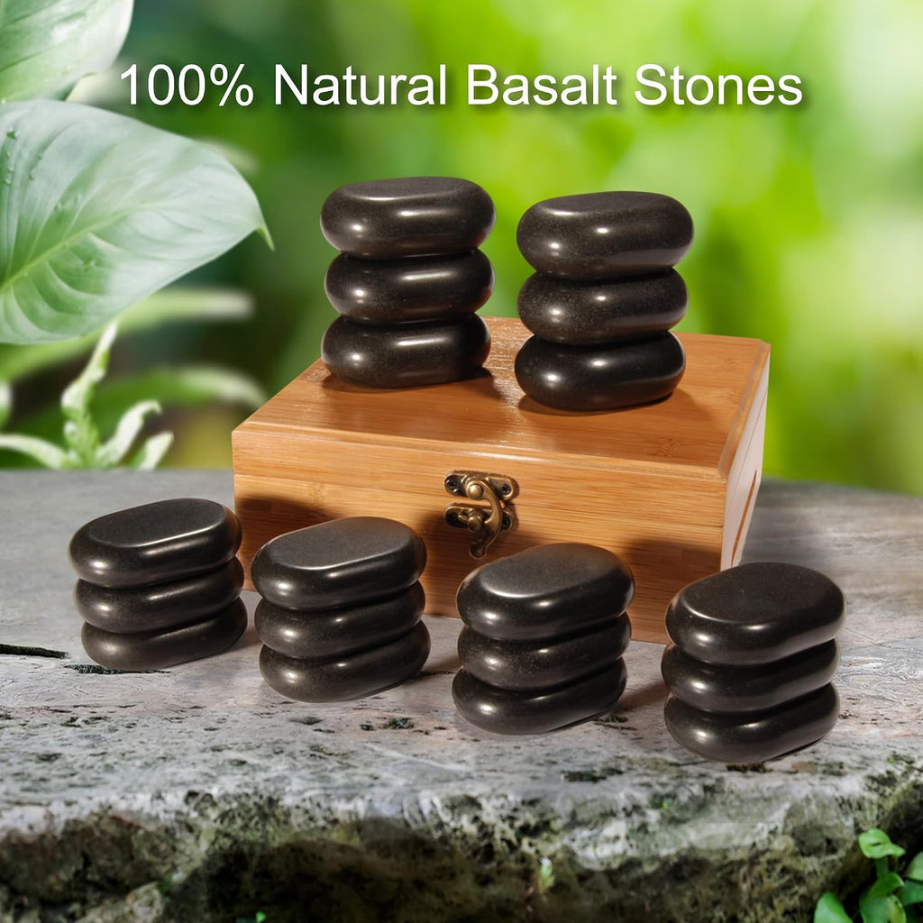 Basalt Hot Stone Set in Bamboo Case
