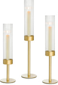 Fluted Glass Hurricane Candle Holders, Set of Three