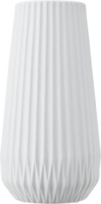 Tall Fluted Ceramic Vase, White