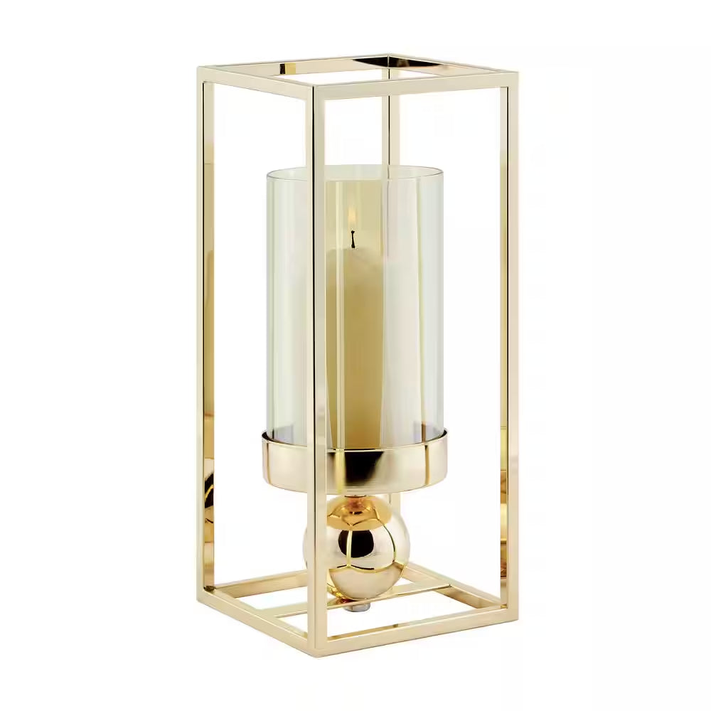 Gold-Tinted Glass Hurricane Candle Holder