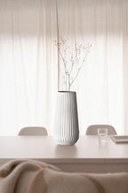 Tall Fluted Ceramic Vase, White