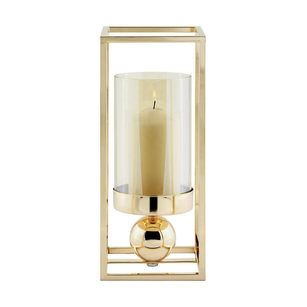Gold-Tinted Glass Hurricane Candle Holder